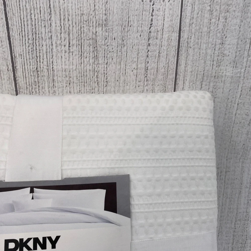DKNY Duvet Cover Set Full/Queen White Mixed Waffle Textured Modern Bedding